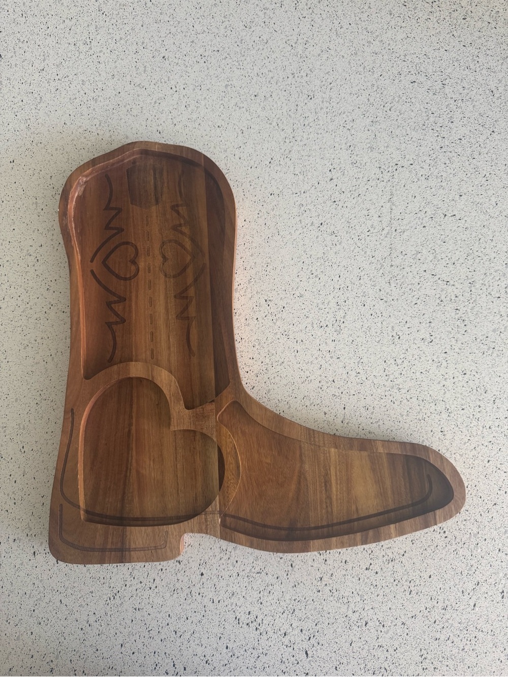 Boot-Shaped Wooden Serving Board with Heart Detail - Brown